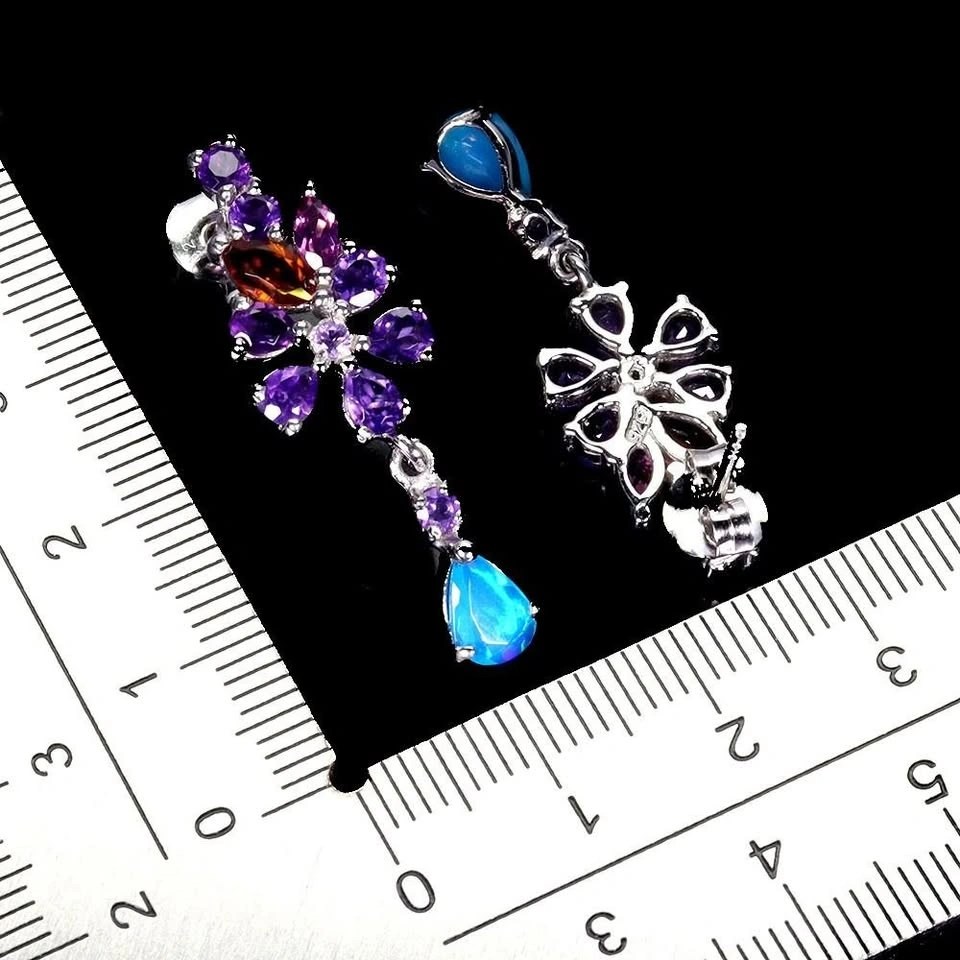 Amethyst, Blue Opal and Garnet Earrings 925 Sterling Silver - photo 3