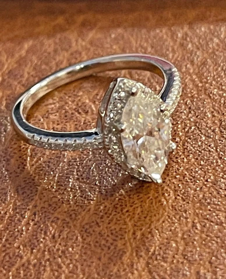 1.00 CT GRA Certified Marquise Moissanite Ring 925 Silver
