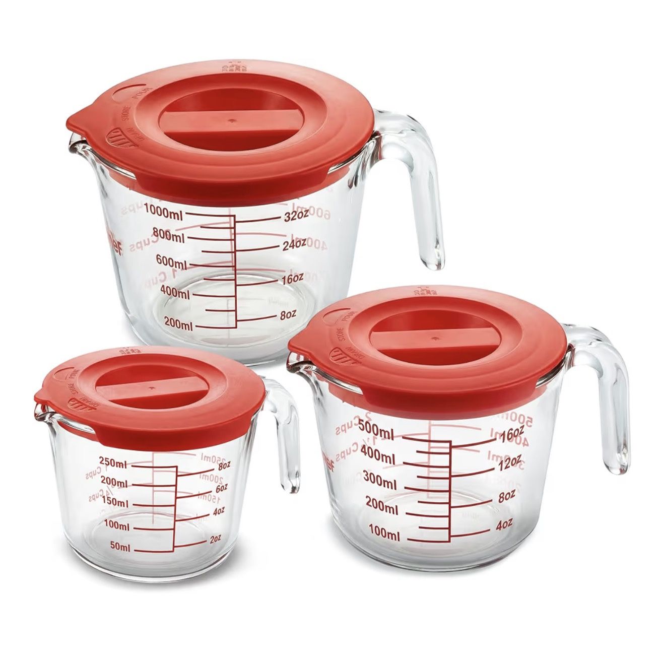 New 3 pcs Glass Measuring Cup Set with Lids - photo 2
