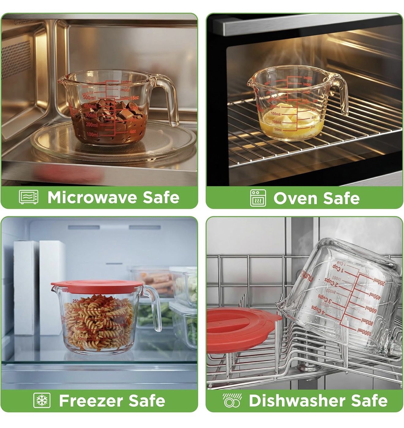 New 3 pcs Glass Measuring Cup Set with Lids - photo 5