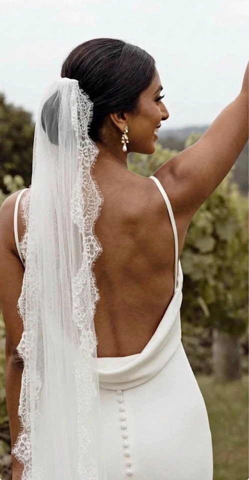 Lace trim soft white veil
