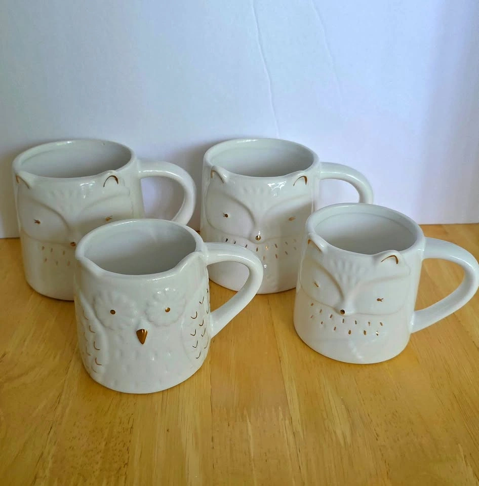 Woodland Animals White and Gold Mugs (4 Mugs)