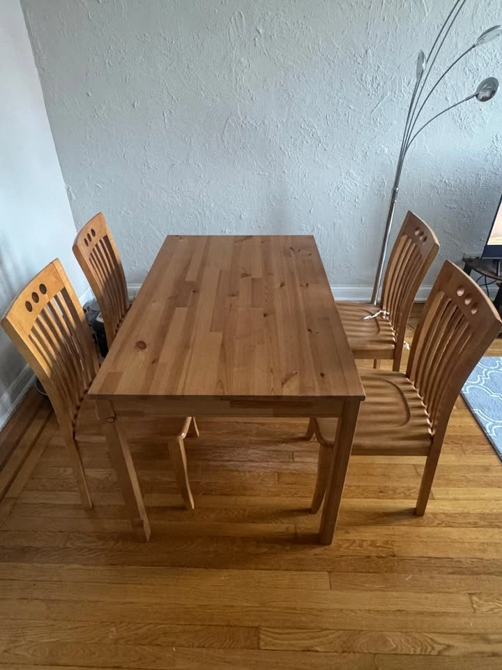 Wooden dining table with 4 chairs