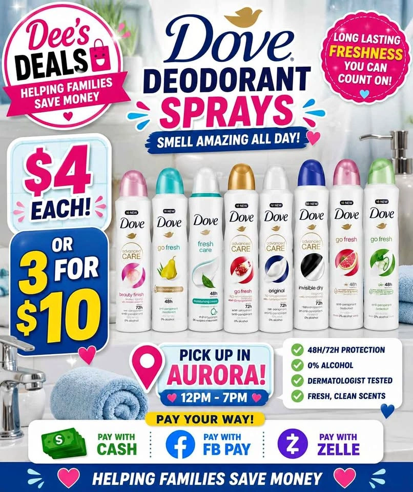 Dove deodorant sprays ONLY $4 or 3 for $10
