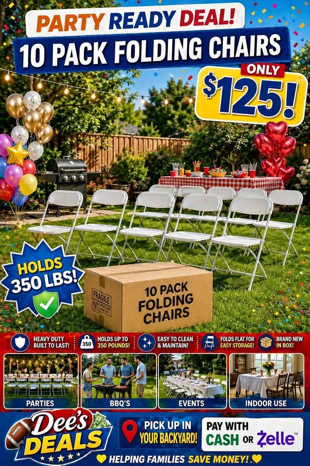 10 PACK HEAVY DUTY FOLDING CHAIRS BRAND NEW IN BOX ONLY $125
