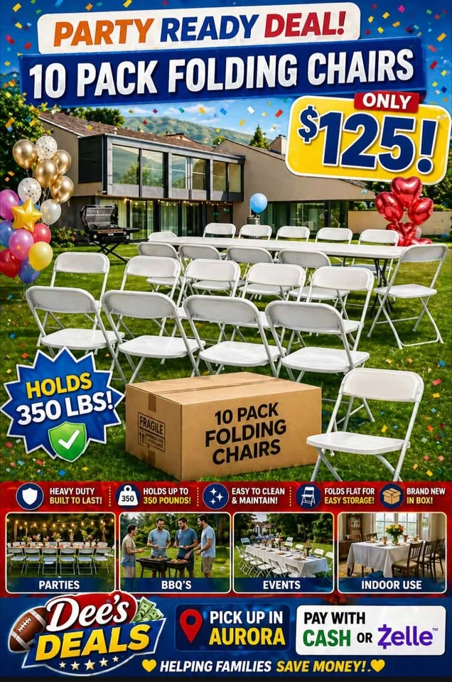 10 PACK HEAVY DUTY FOLDING CHAIRS BRAND NEW IN BOX ONLY $125 - photo 2