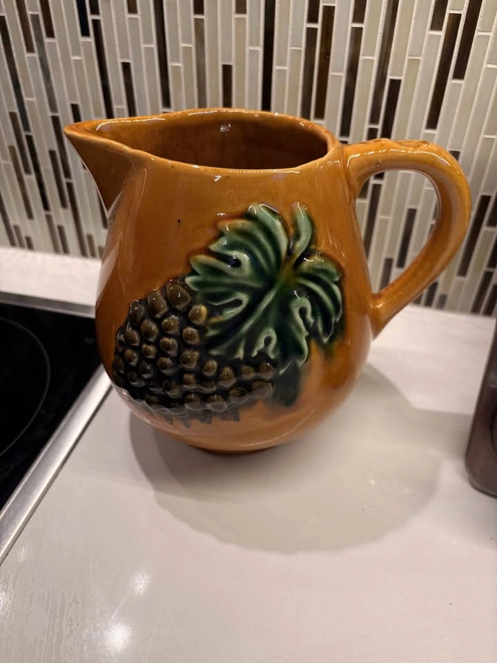 Vintage-style Ceramic Pitcher with Grape Design Utensil Holder - photo 2