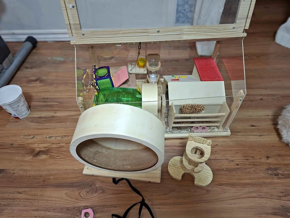 Hamster cage, toys and more