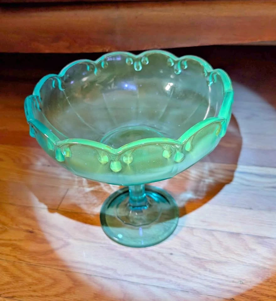 UV Reactive Indiana Glass Horizon Blue Garland Pedestal Dish