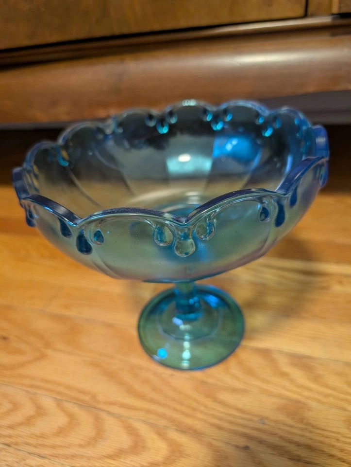 UV Reactive Indiana Glass Horizon Blue Garland Pedestal Dish - photo 2