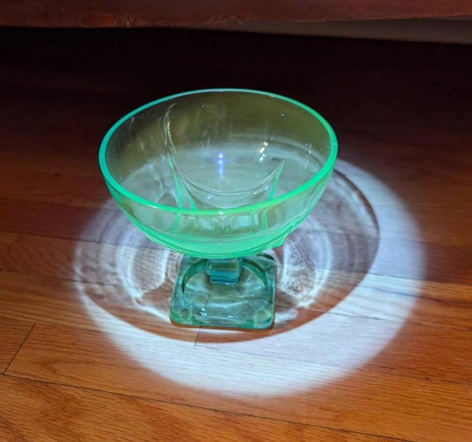 UV Reactive Candy Dish - Hazel Atlas Colony Capri Azure Glass