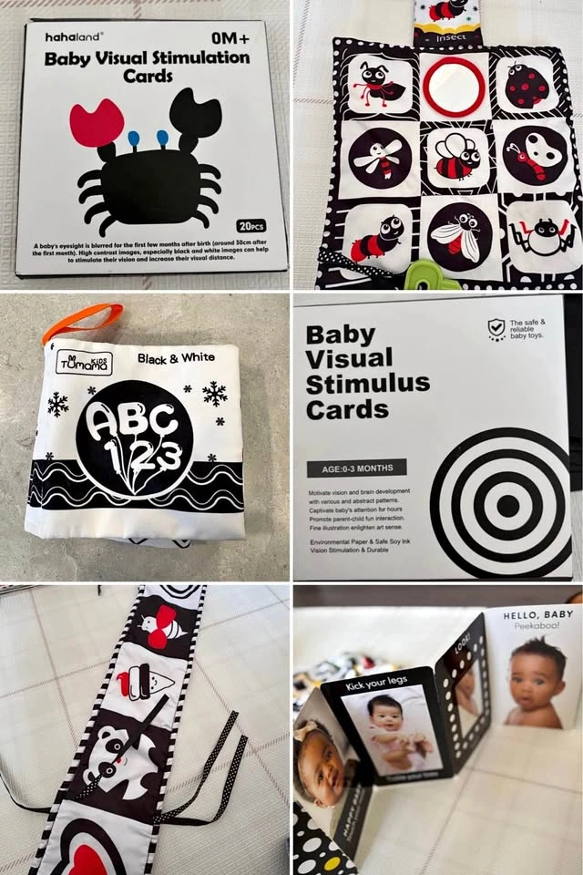 Baby Visual Stimulation Toys Books Cards Black White High Contra