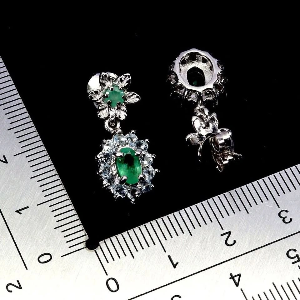 Emerald and Aquamarine Earrings 14K Gold Plated 925 Silver - photo 3