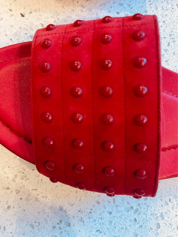 Tod’s Iconic Gommini Studded Suede Slide Red Sandals Sz 40 - photo 2