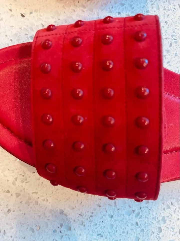 Tod’s Iconic Gommini Studded Suede Slide Red Sandals Sz 40 - photo 2