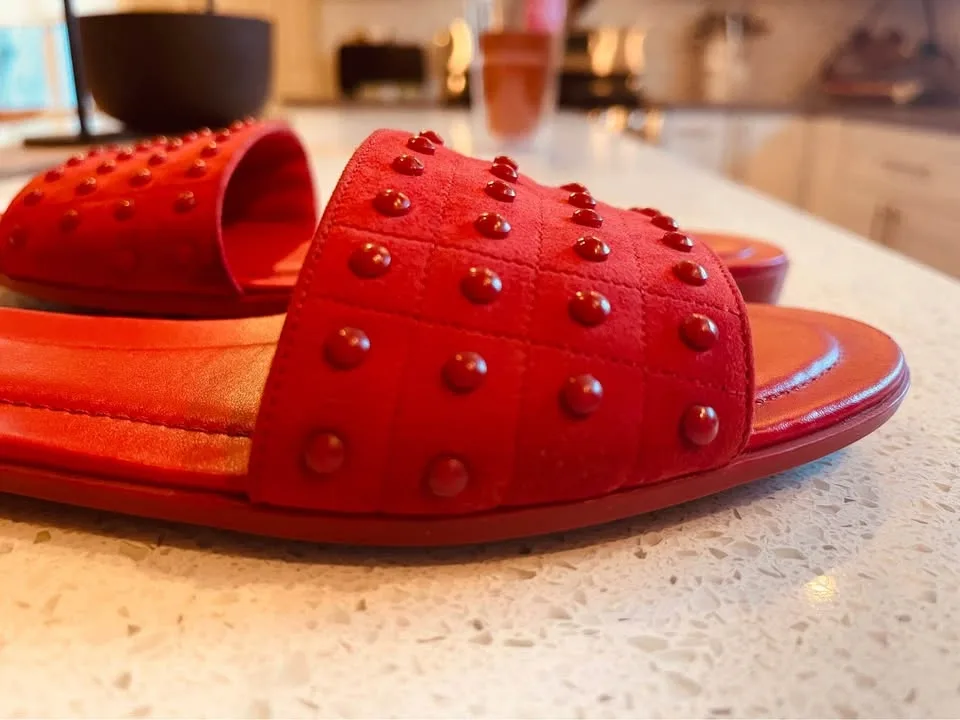 Tod’s Iconic Gommini Studded Suede Slide Red Sandals Sz 40 - photo 3