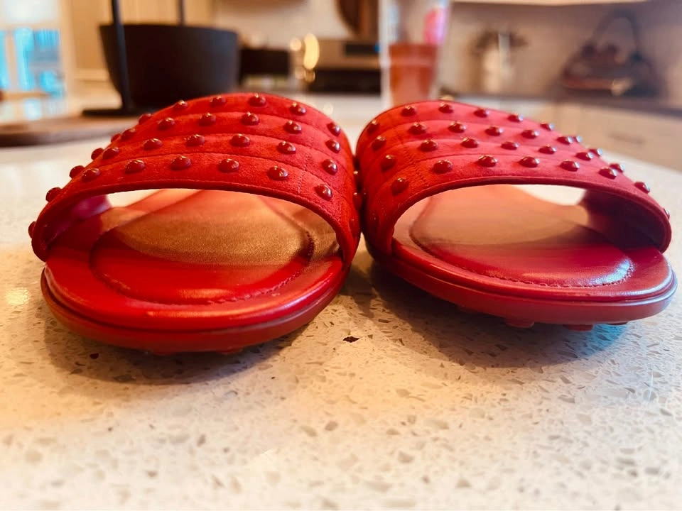 Tod’s Iconic Gommini Studded Suede Slide Red Sandals Sz 40 - photo 4