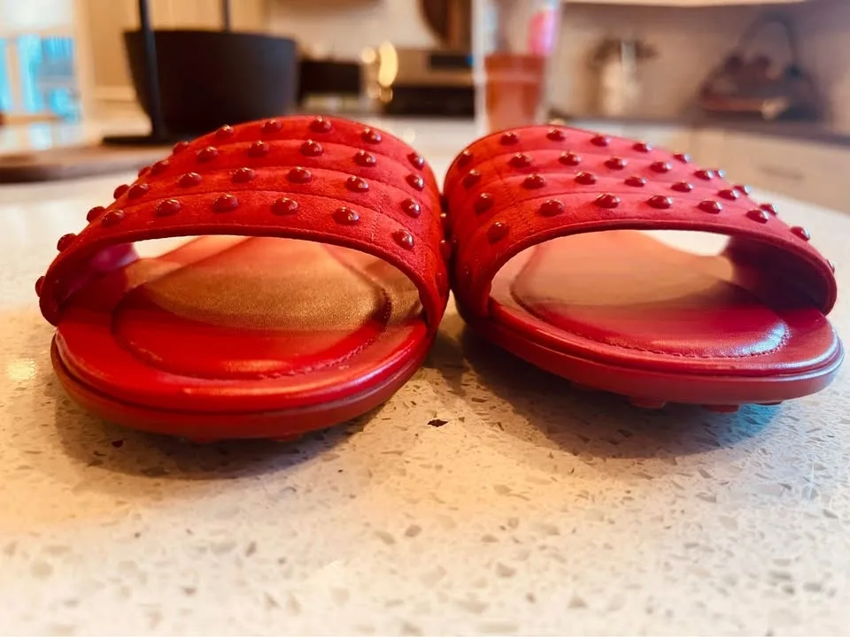 Tod’s Iconic Gommini Studded Suede Slide Red Sandals Sz 40 - photo 4