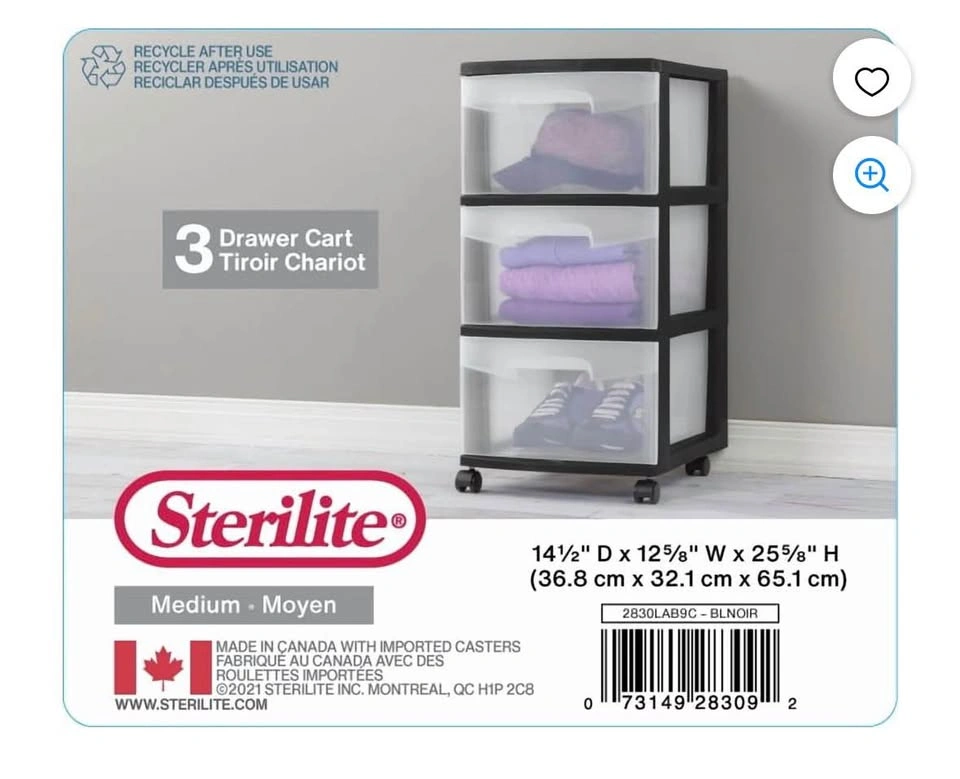 Plastic Sterilite 3 Drawer Cart - photo 3