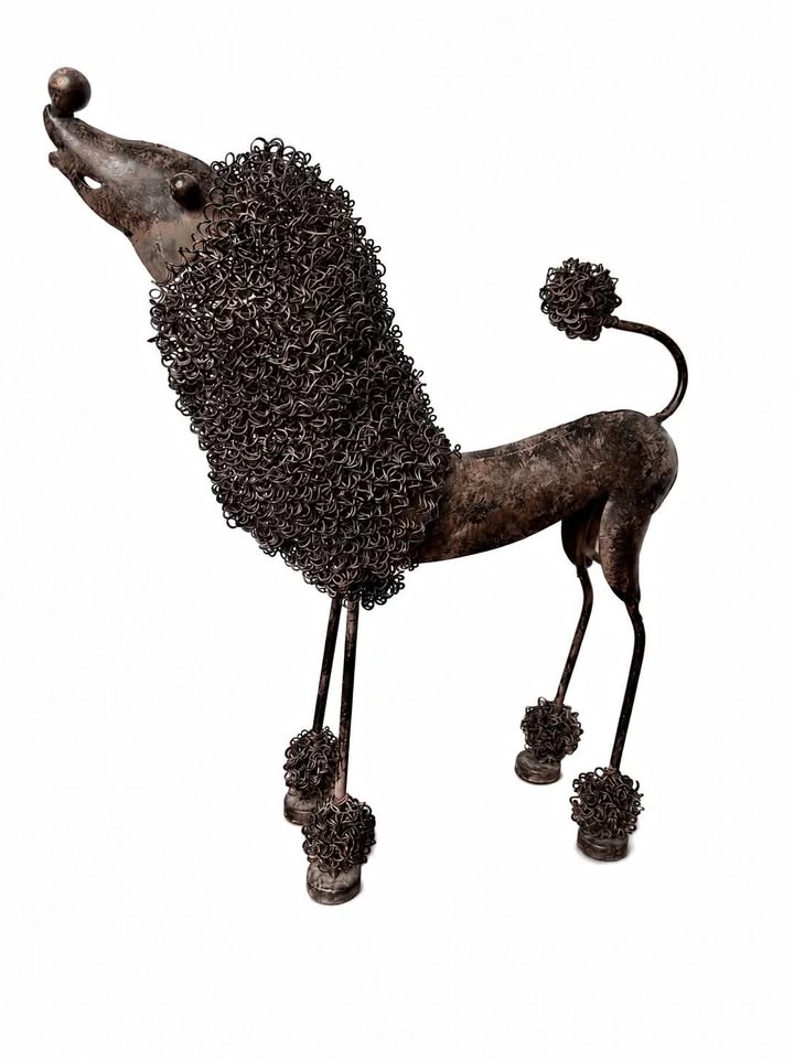 Vintage Metal Poodle Statue Sculpture | Mid Century Wire Art