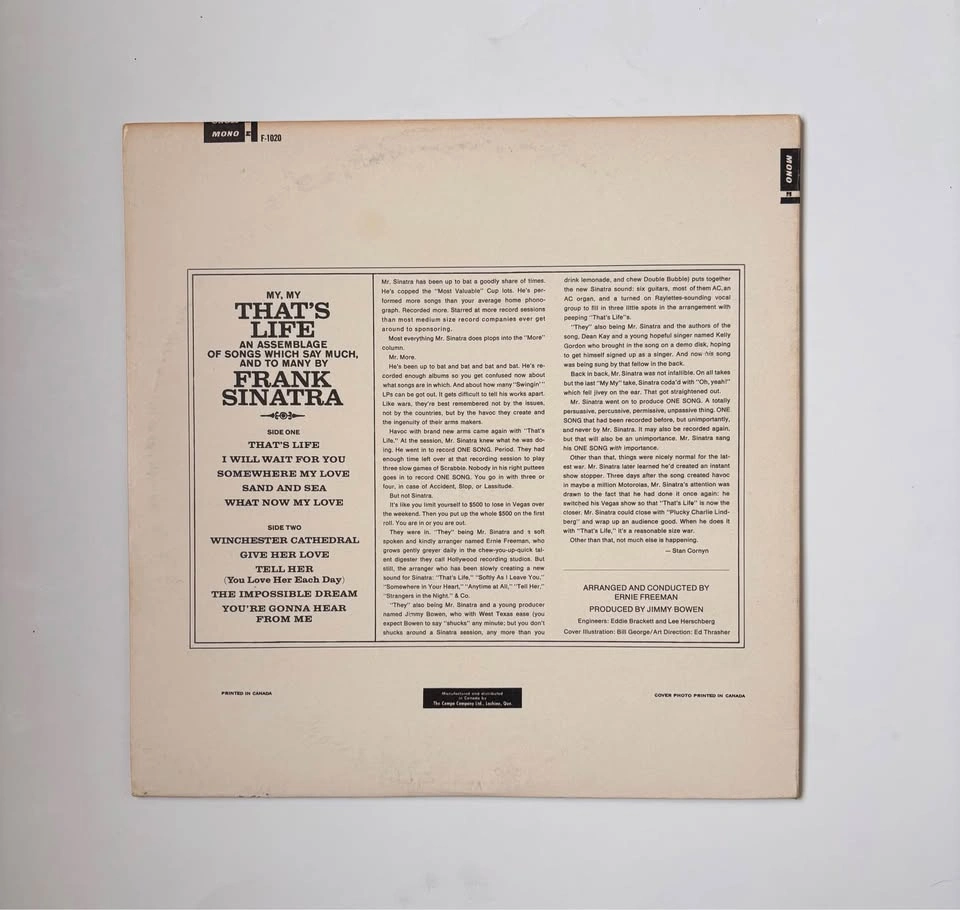 Frank Sinatra “That’s Life” LP Vinyl Record – Canadian Mono - photo 3