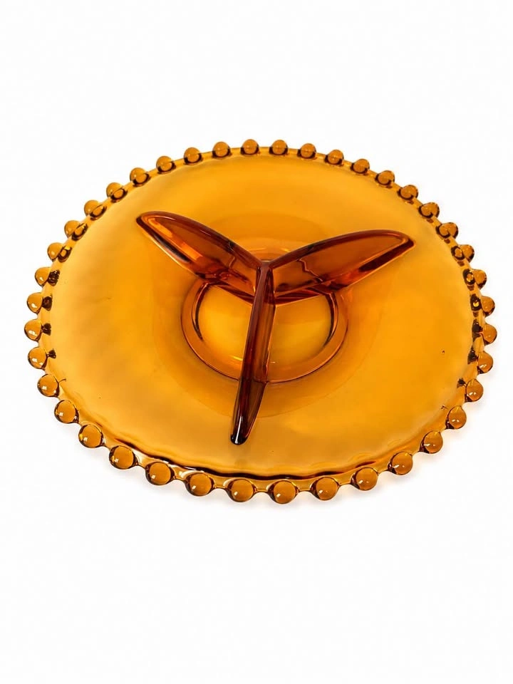 Vintage Amber Glass Candy Dish – 9” Divided Snack Tray - photo 3