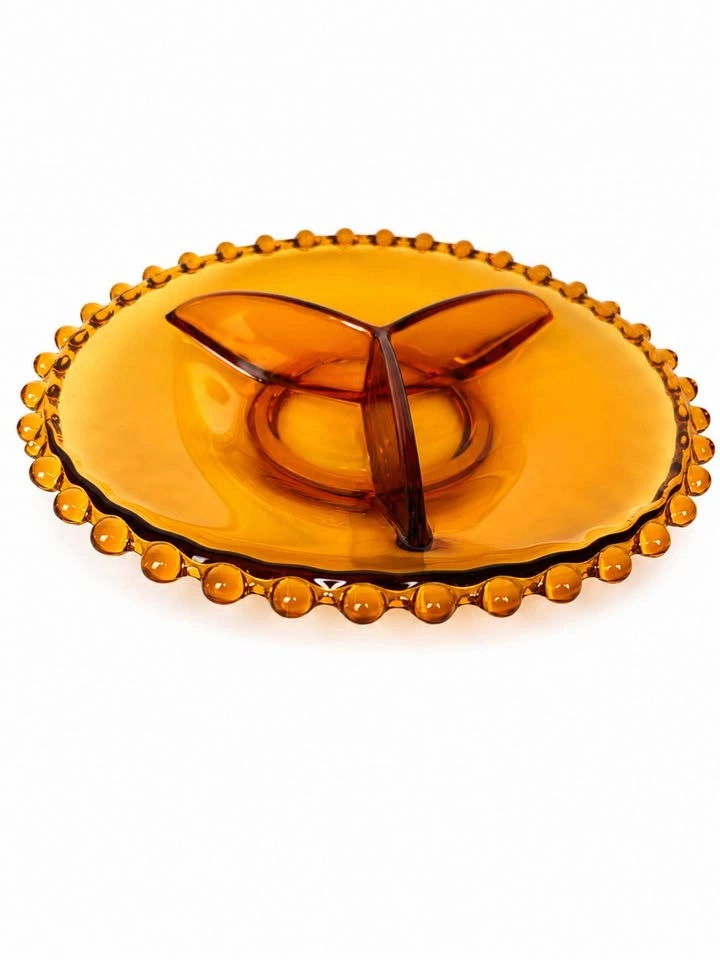 Vintage Amber Glass Candy Dish – 9” Divided Snack Tray - photo 4