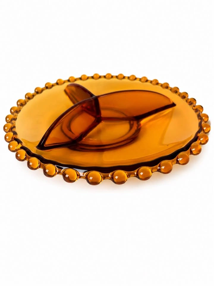 Vintage Amber Glass Candy Dish – 9” Divided Snack Tray - photo 5