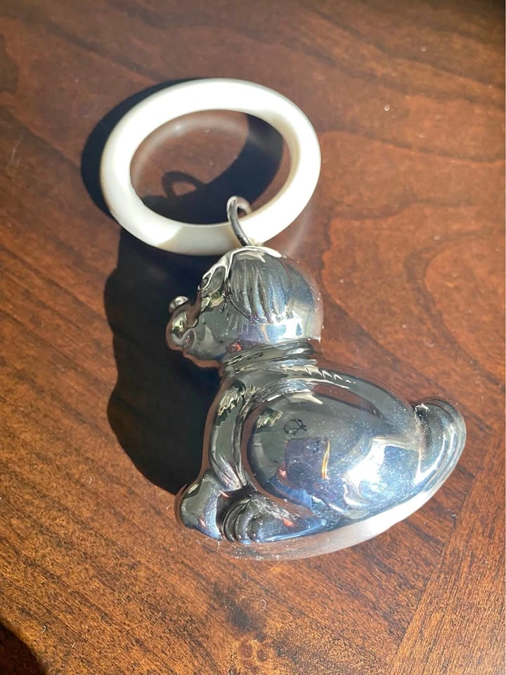 Vintage WMF Art Deco Silver Plated Rattle/Toy with Dog Charm
