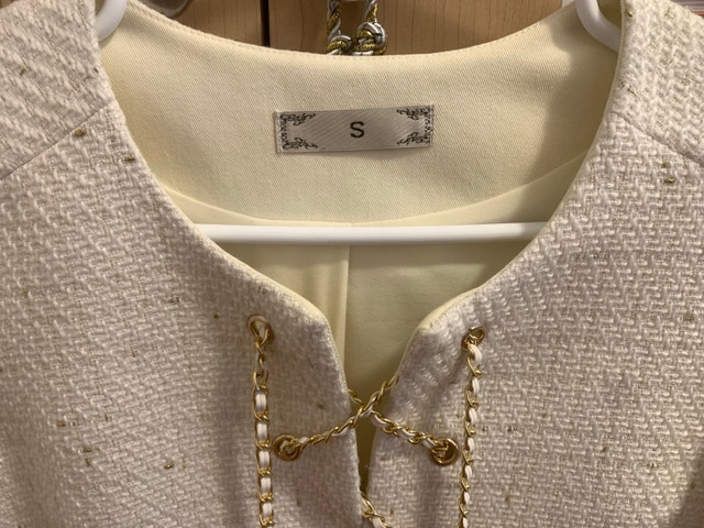 Size S Cream Tweed Lace Up Chain Chanel Style Jacket Dress - photo 5