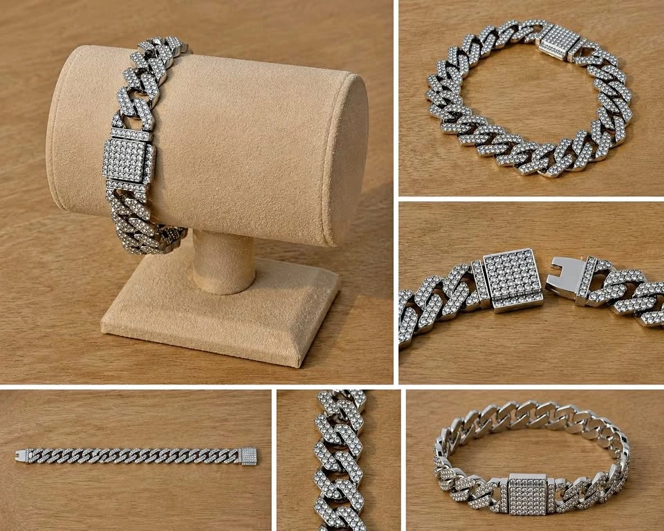 Iced Out Cuban Link Bracelet – Silver Tone w/ Stone Clasp