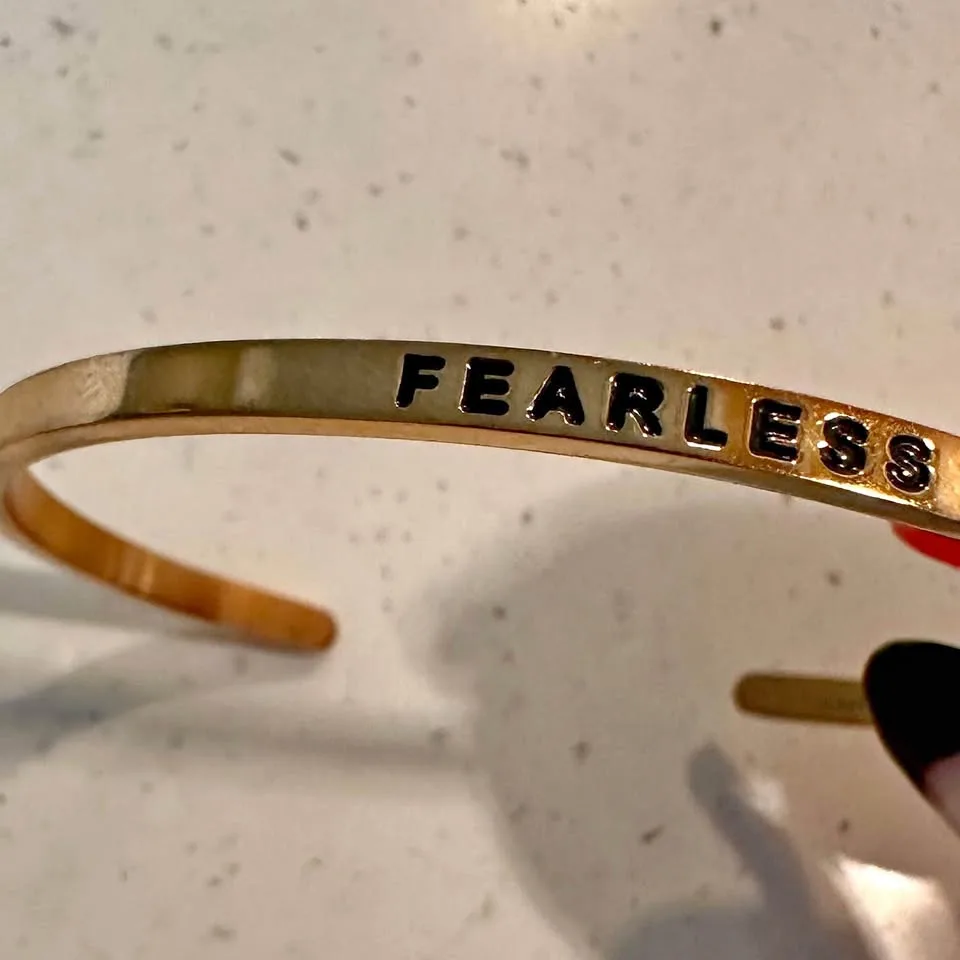 'FEARLESS' Engraved MantraBand Cuff Bracelet - 18K Gold thumbnail