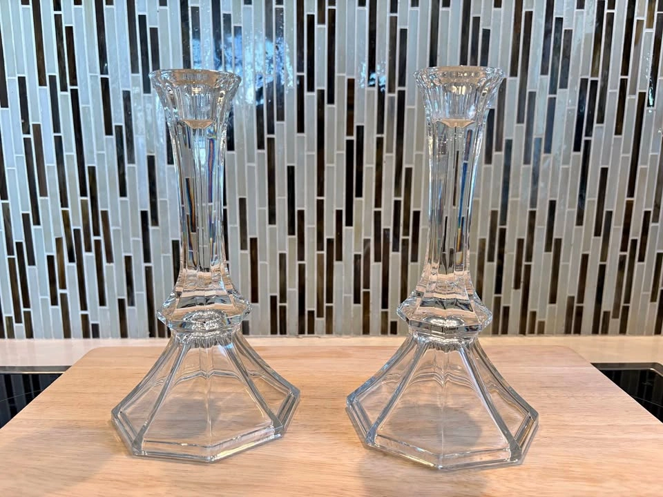 Pair Clear Glass Candle Holders
