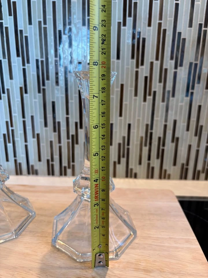 Pair Clear Glass Candle Holders - photo 2
