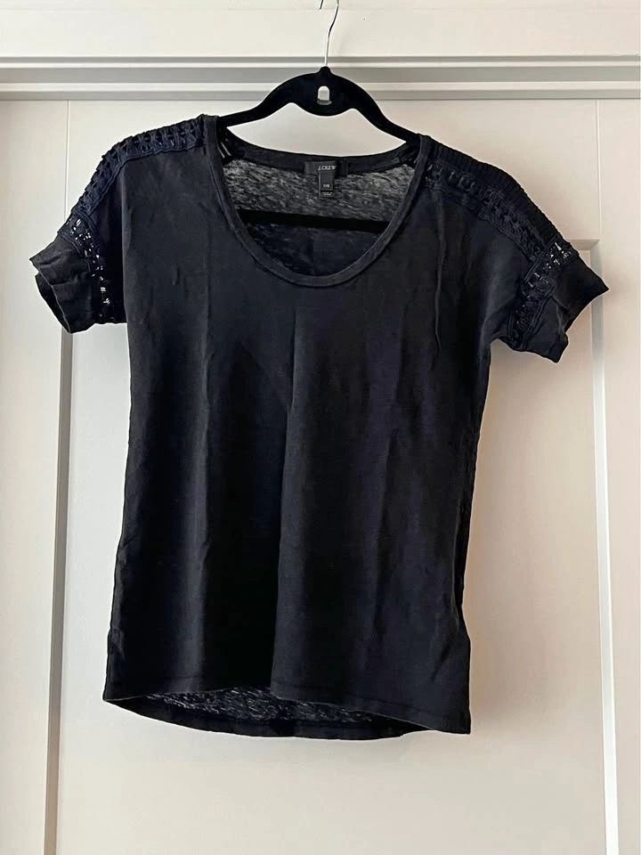 J Crew Black Linen Top
