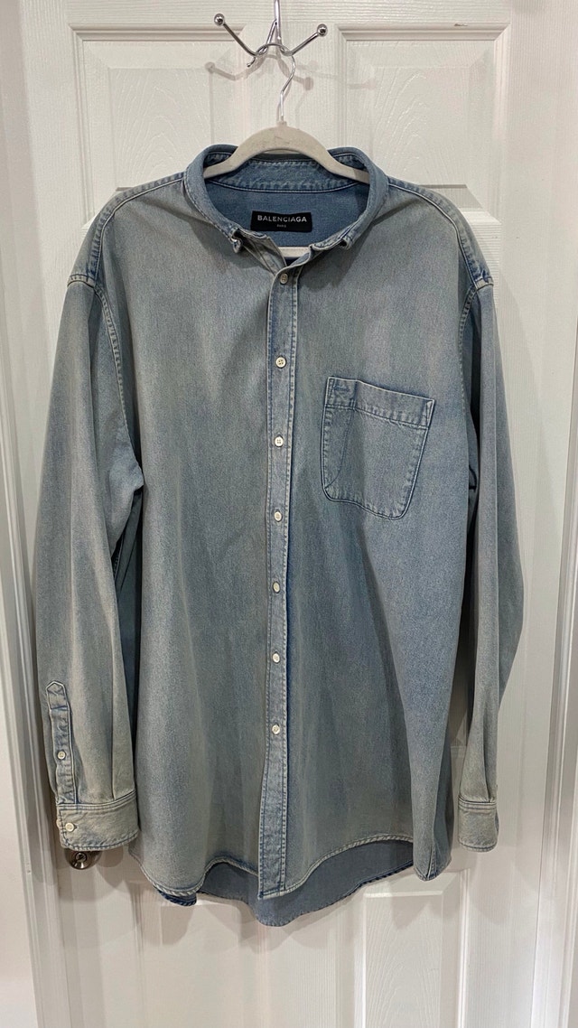 Balenciaga Logo Denim Button Down Shirt
