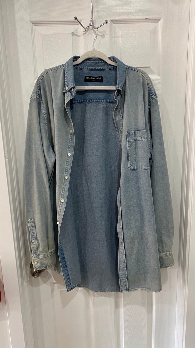 Balenciaga Logo Denim Button Down Shirt - photo 2