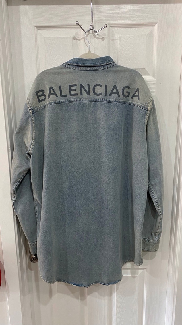 Balenciaga Logo Denim Button Down Shirt - photo 3