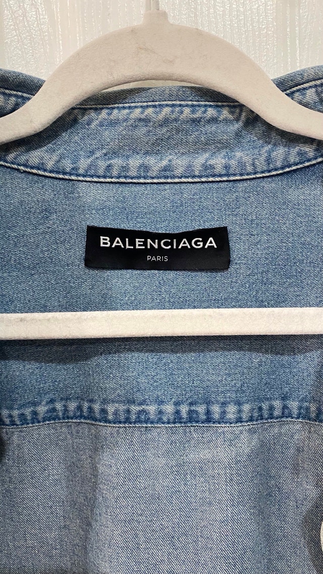Balenciaga Logo Denim Button Down Shirt - photo 4