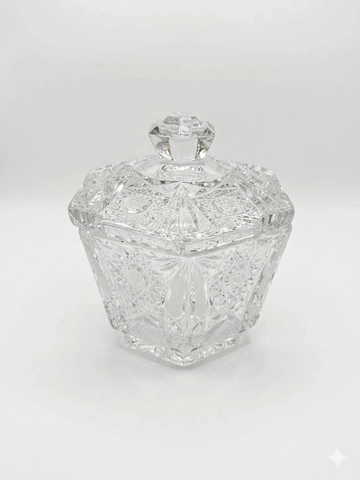 Hexagonal Cut Crystal Lidded Serving Dish