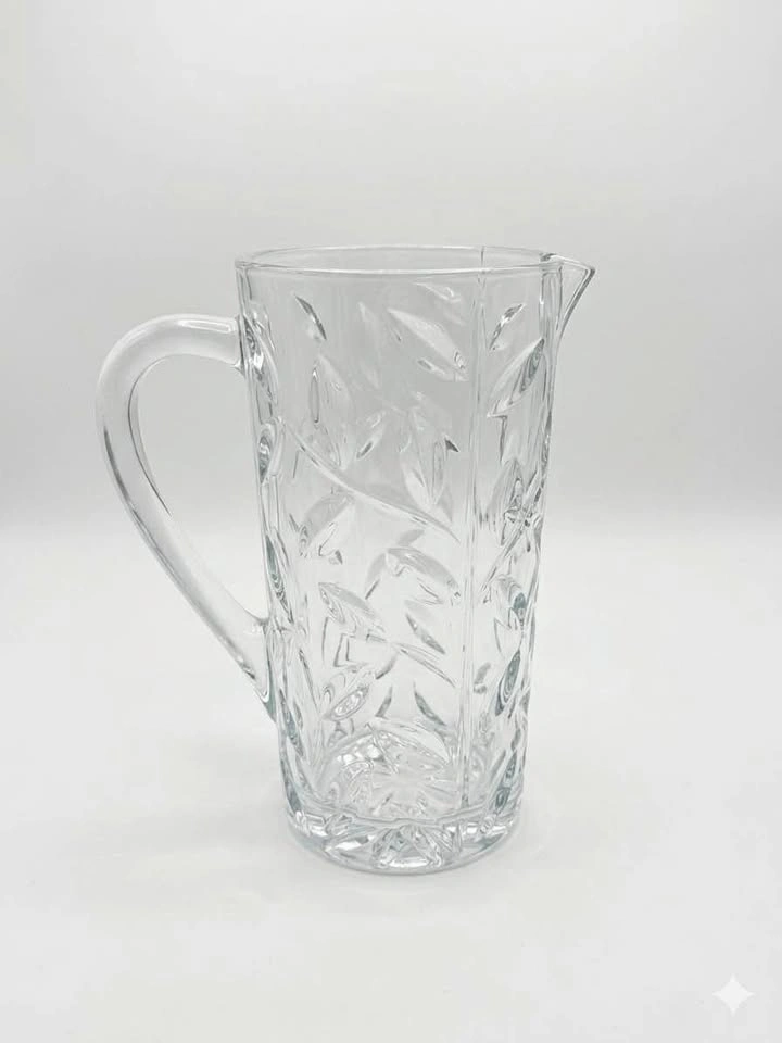 Vintage Leaf-Pattern Crystal Pitcher