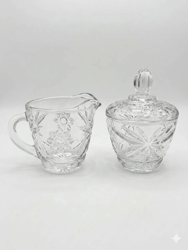 Vintage Crystal Creamer & Lidded Sugar Bowl Set