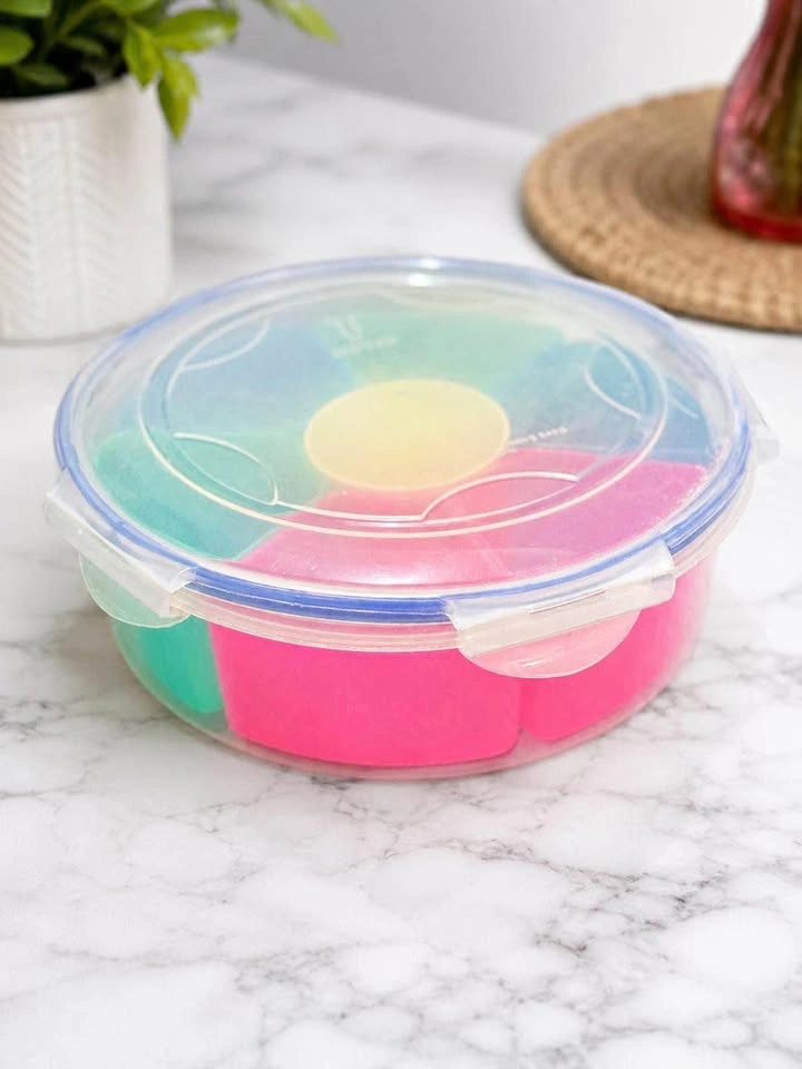 Round Divided Snack Tray with Center Dip Cup & Lid