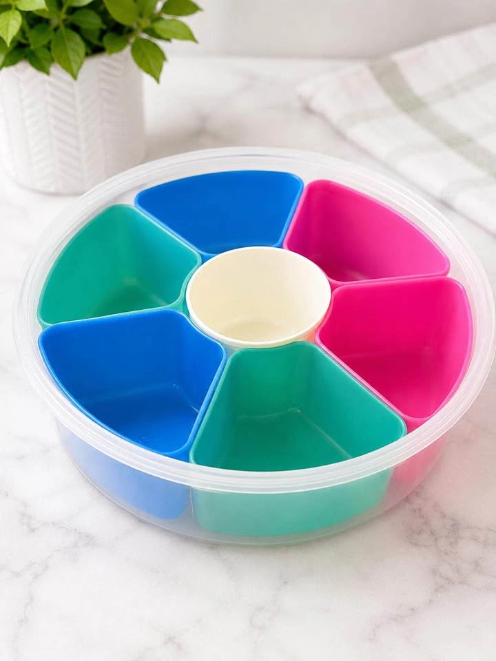 Round Divided Snack Tray with Center Dip Cup & Lid - photo 2