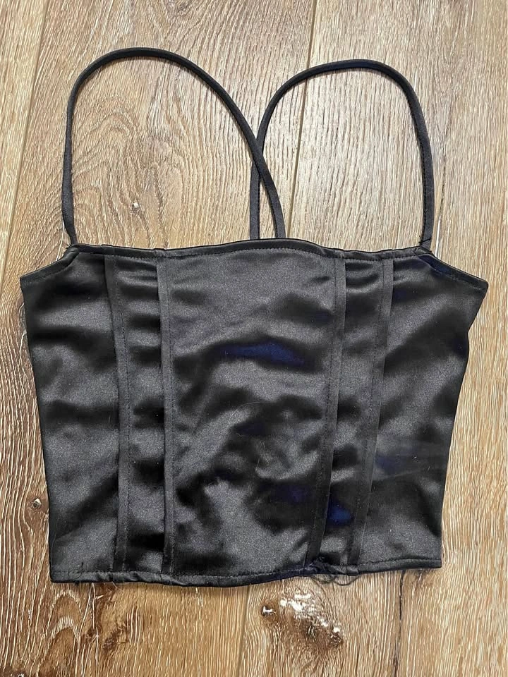 Black Satin Lace-Up Corset Top