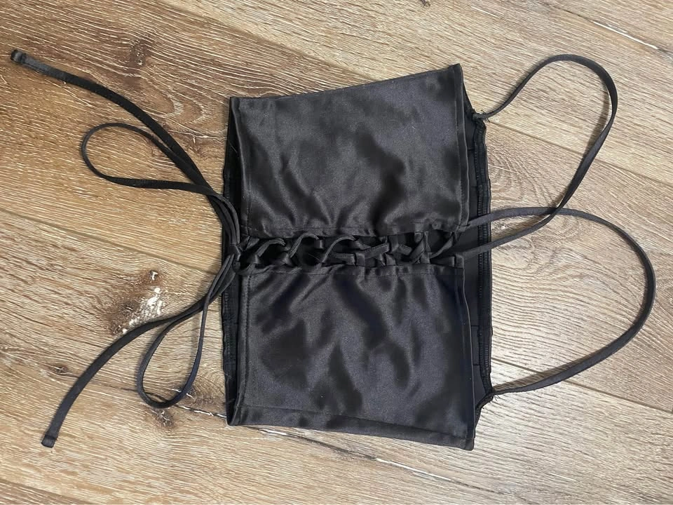Black Satin Lace-Up Corset Top - photo 2