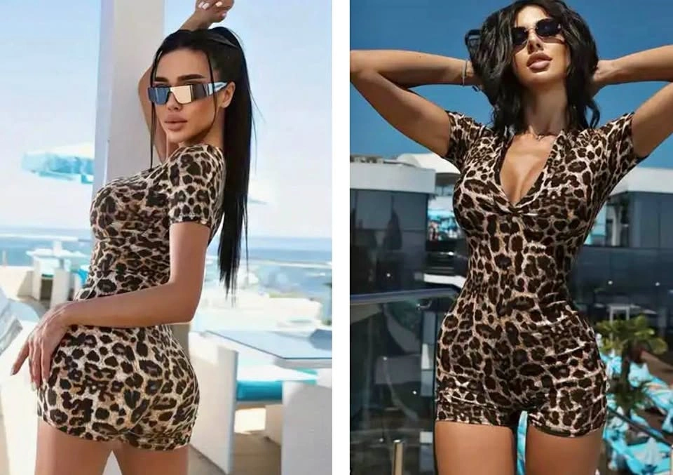 Brand new Leopard Print Romper with V-neck line size medium