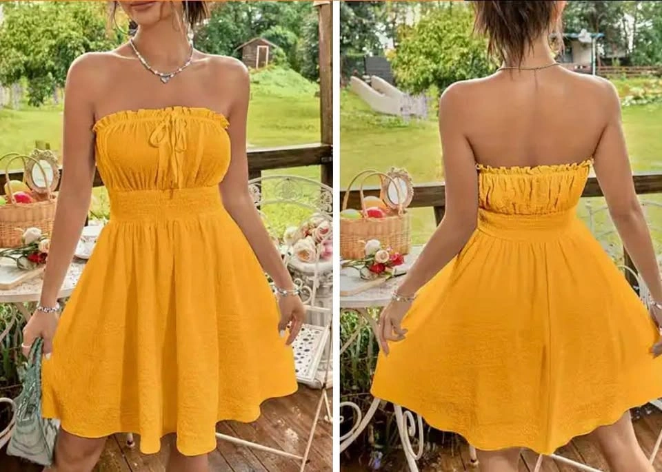 Brand new Yellow Smocked Strapless Mini Dress Size Medium