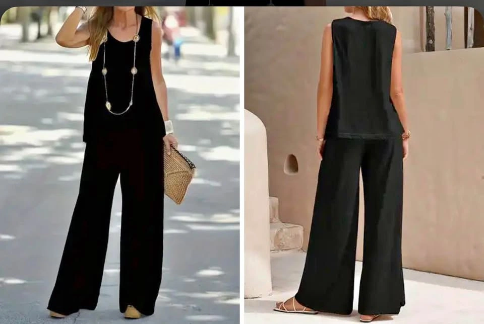 Brand new, plus size Comfy Black Sleeveless Top Wide Leg Pants S