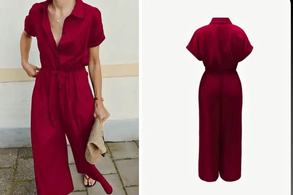 Brand new Red Collared Button Down Wide Leg Jumpsuit. Size mediu